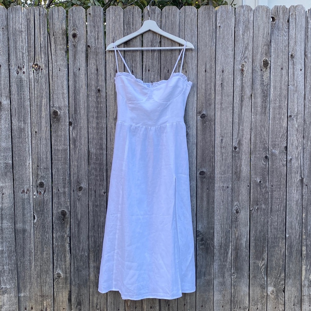 REFORMATION White Ruffle Princess Bodice Linen Dress in Size 10